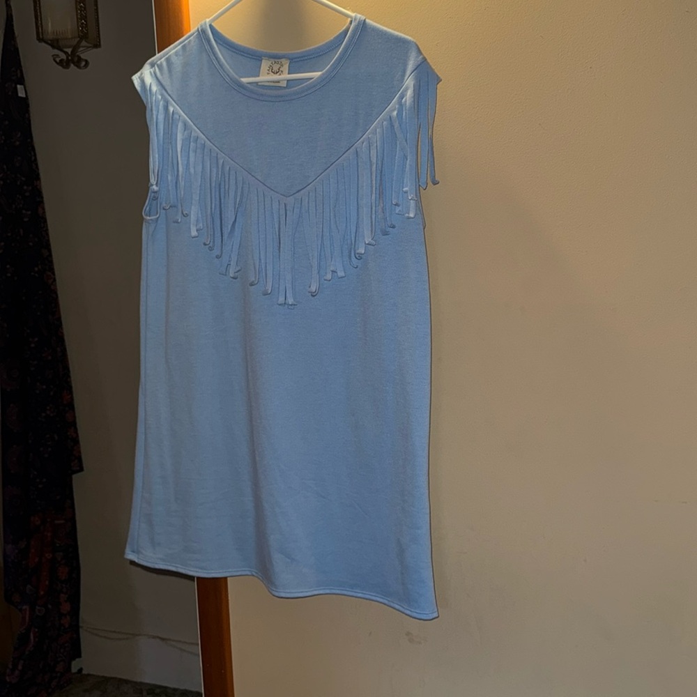Baby blue fringe shirt dress